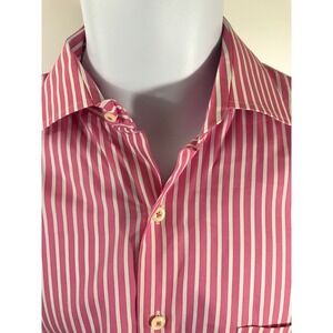 Peter Millar Seaside Finish Pink Vertical‎ Striped Long Sleeve Shirt  M
